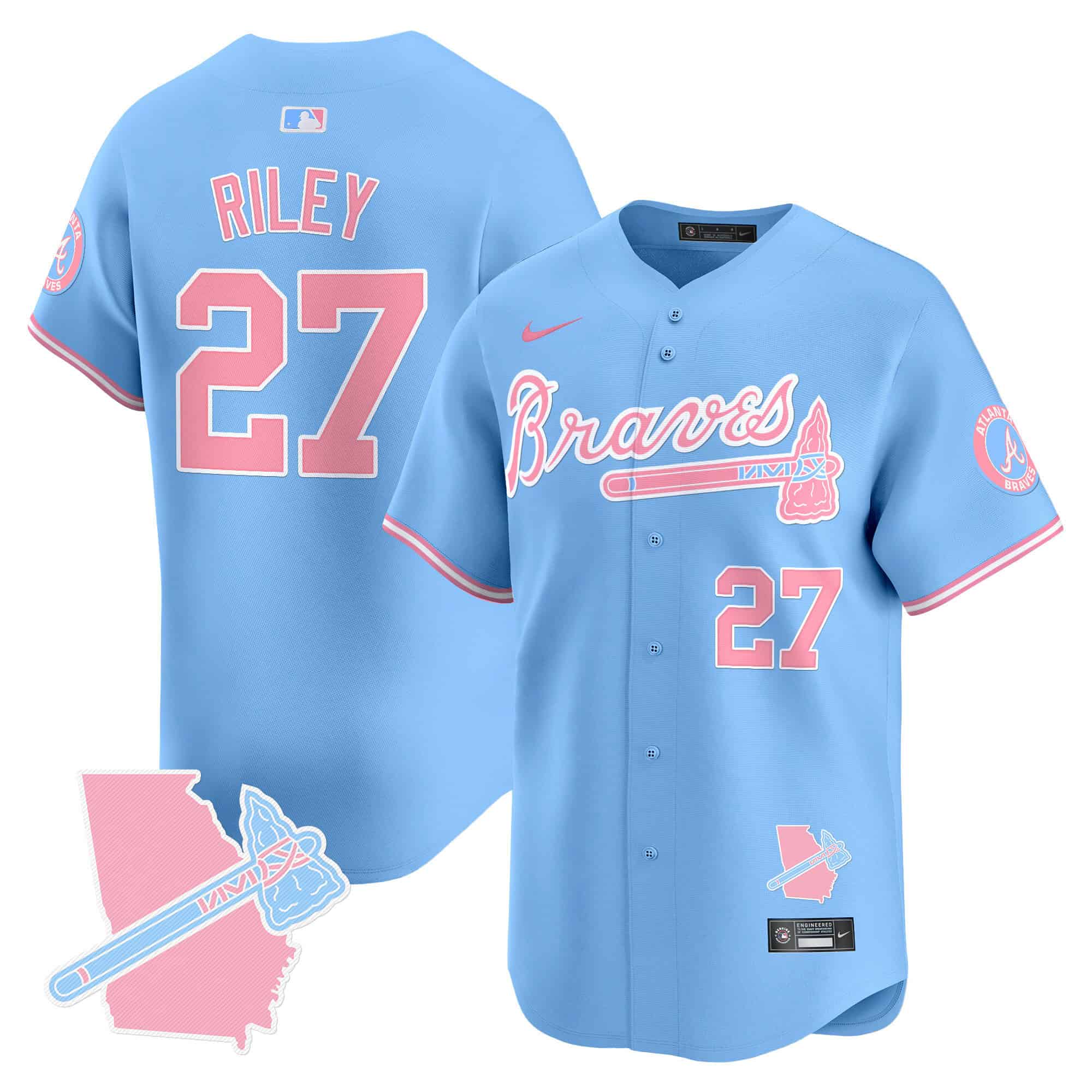Atlanta Braves Bubblegum Pink Vapor Premier Limited baseball  Jersey – All Stitched Light Blue Austin Riley #27