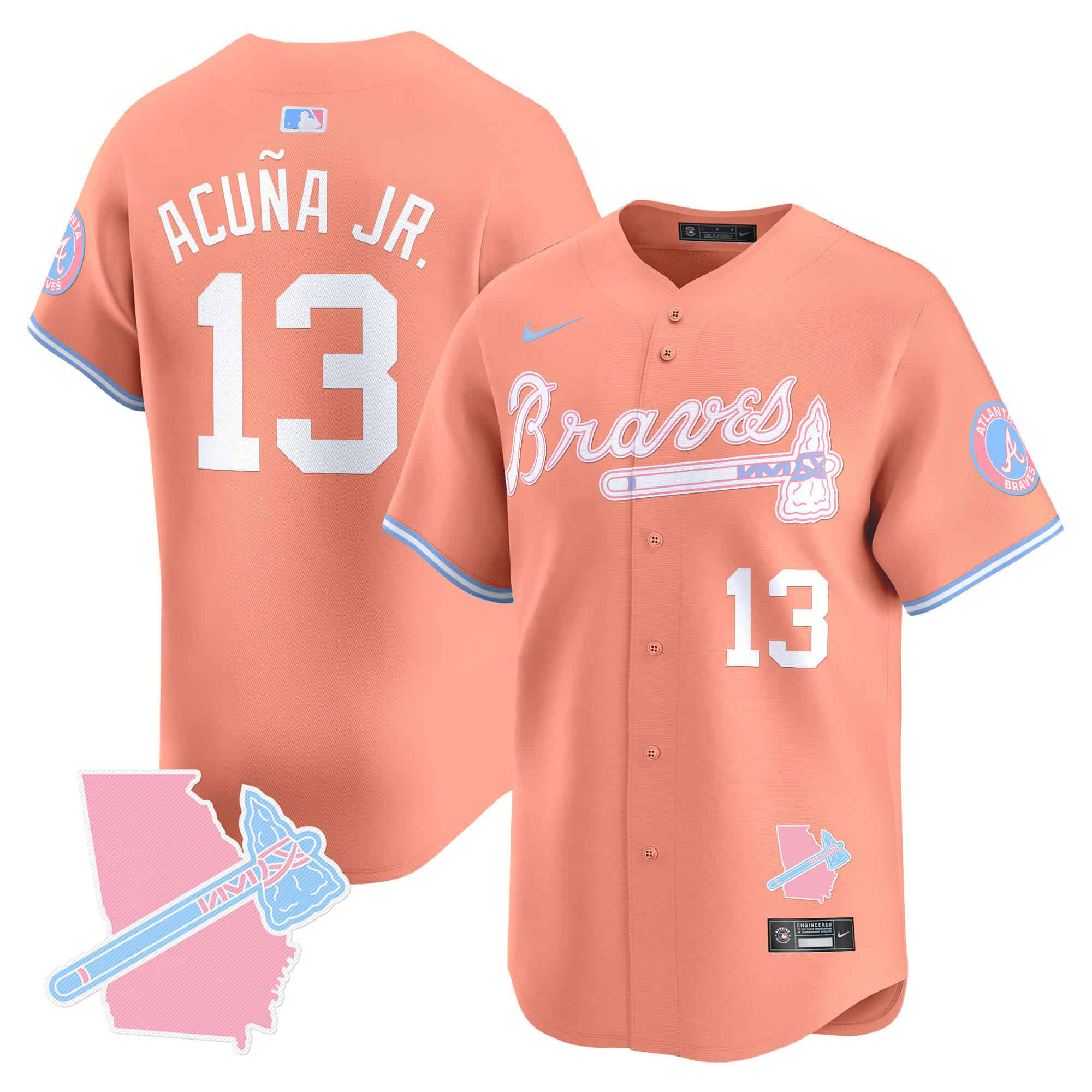Atlanta Braves Bubblegum Pink Vapor Premier Limited baseball  Jersey – All Stitched Peach #13 Ronald Acuna Jr.
