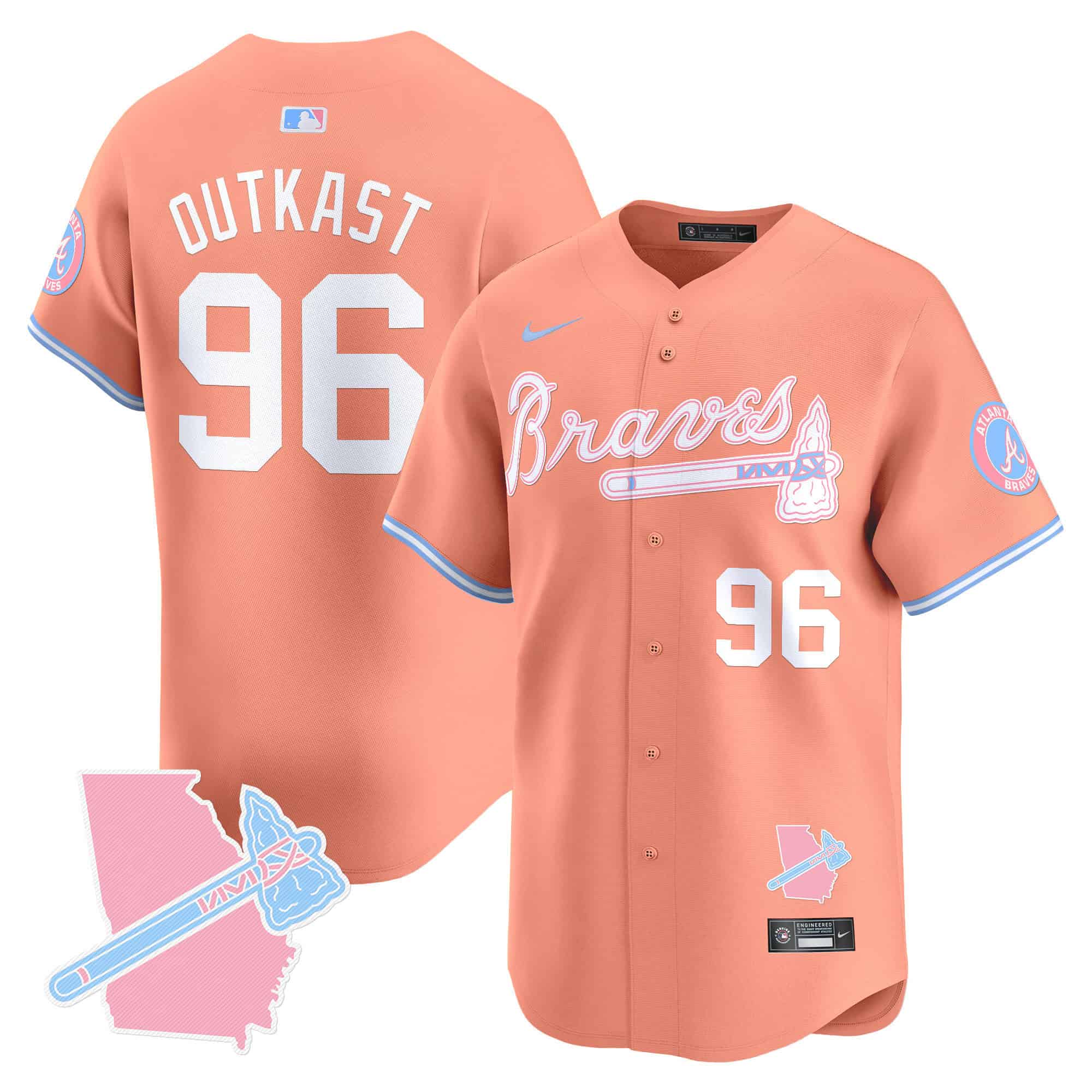 Atlanta Braves Bubblegum Pink Vapor Premier Limited baseball  Jersey – All Stitched Peach outkast #96