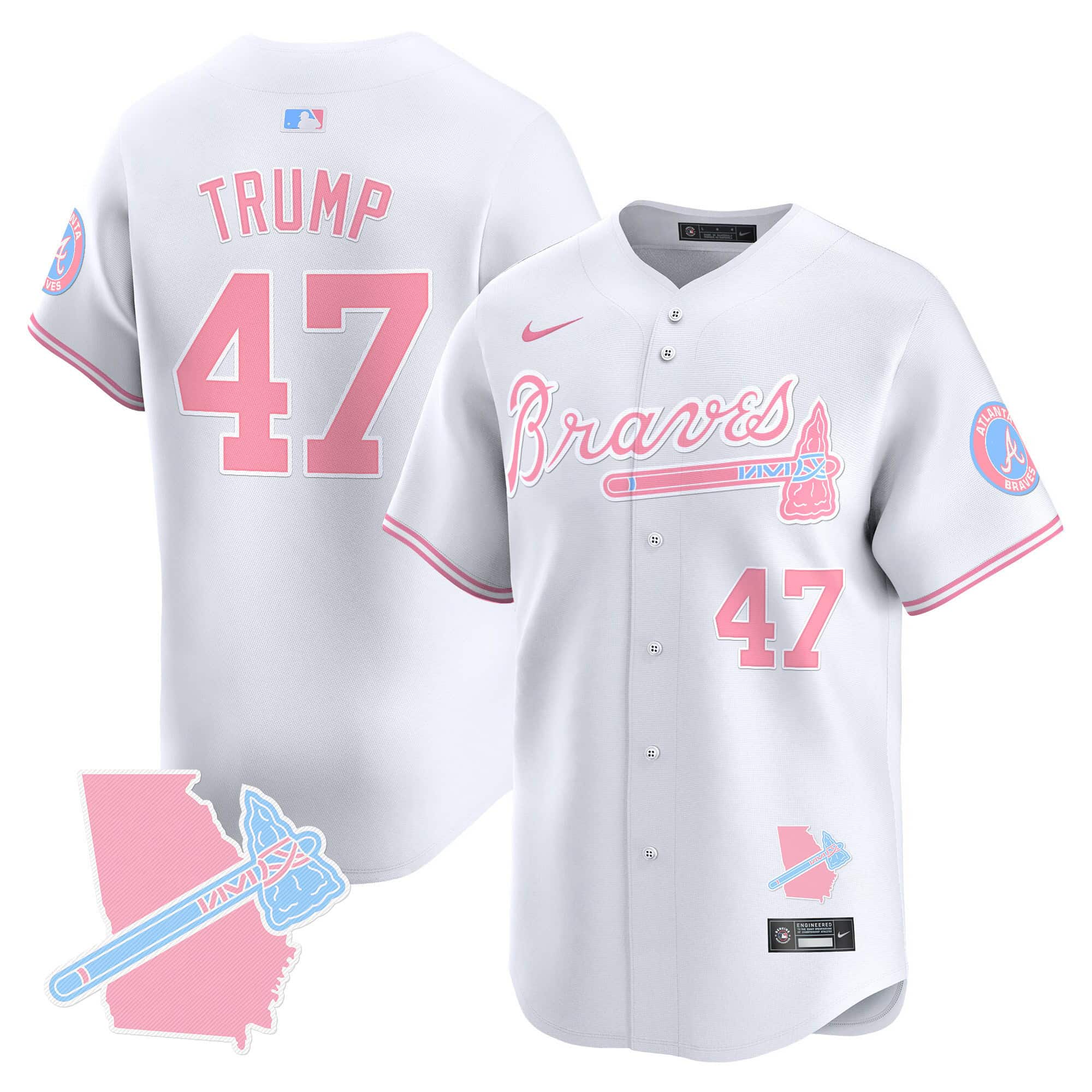 Atlanta Braves Bubblegum Pink Vapor Premier Limited baseball  Jersey – All Stitched White Blank Donald Trump    #47