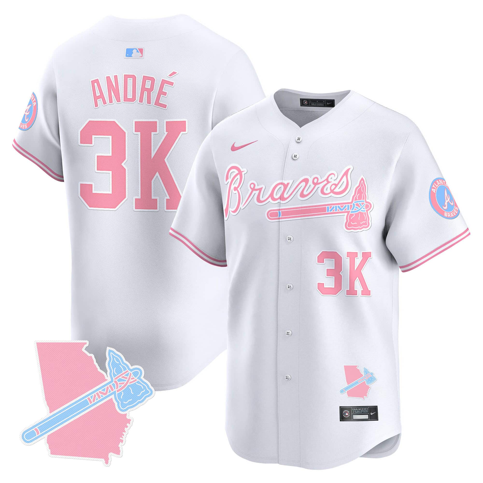 Atlanta Braves Bubblegum Pink Vapor Premier Limited baseball  Jersey – All Stitched White Blank andre #3k