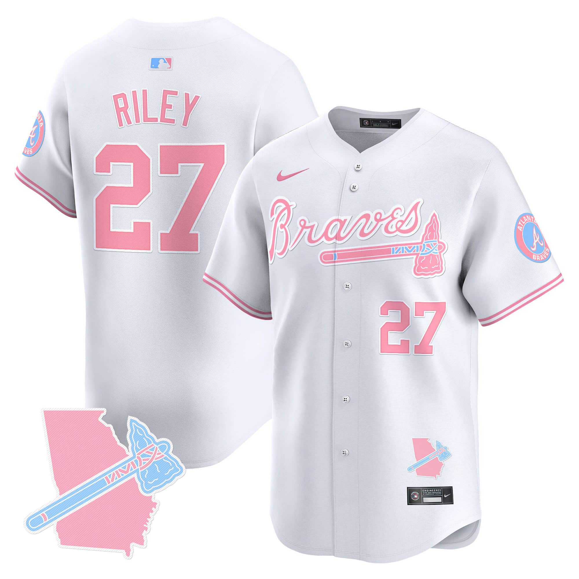Atlanta Braves Bubblegum Pink Vapor Premier Limited baseball  Jersey – All Stitched White BlankAustin Riley #27