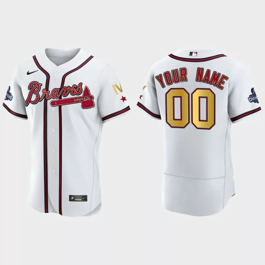 Atlanta Braves Custom 2022 Gold Program White Braves 4-Time World Series Champions Jersey