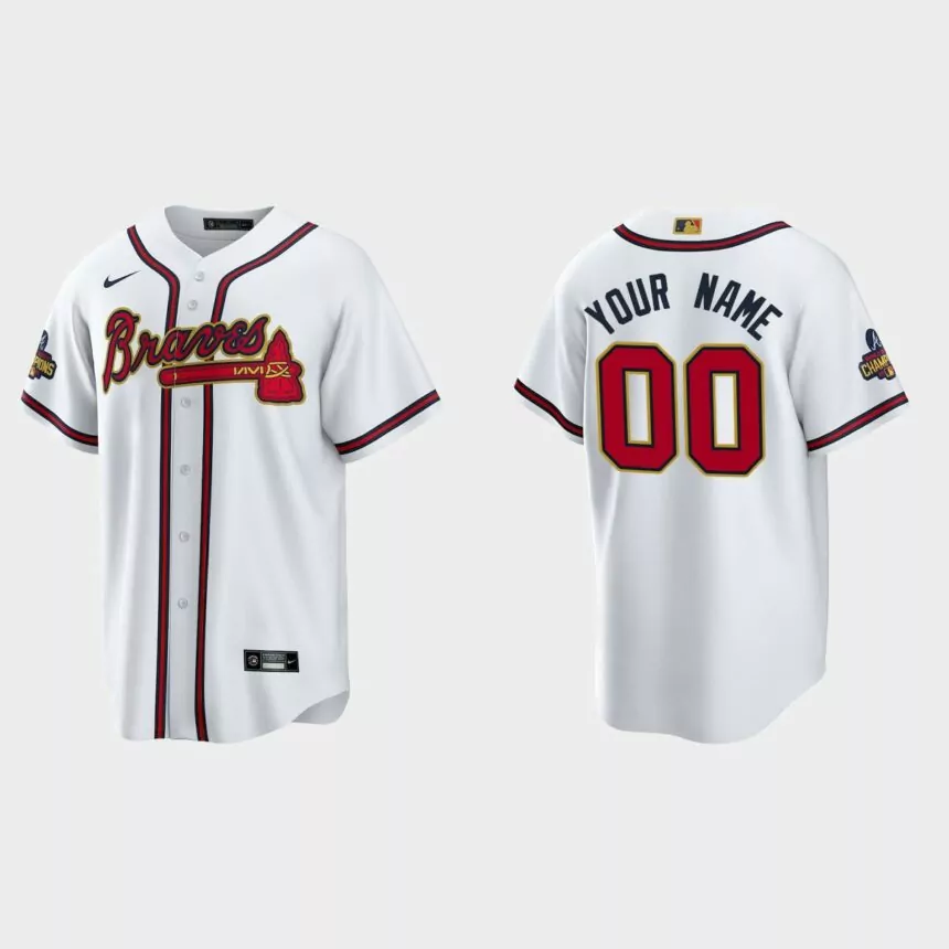 Atlanta Braves Custom 2022 Gold Program White Replica Jersey