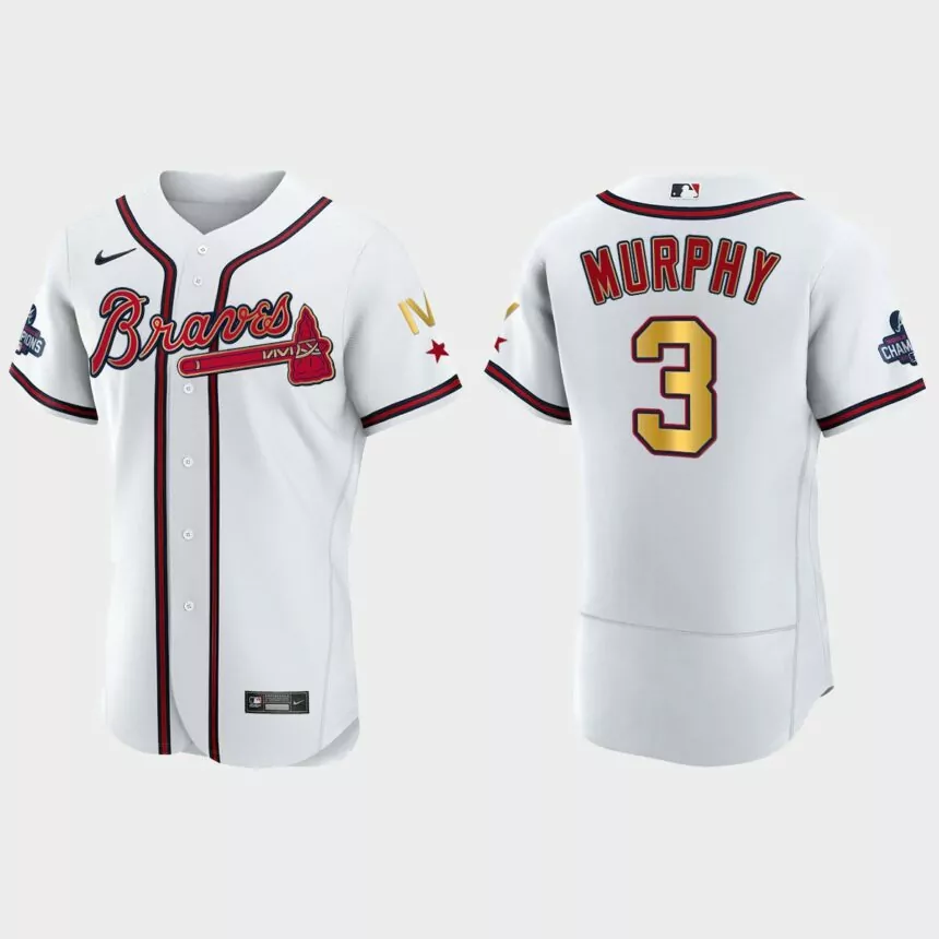 Atlanta Braves Dale Murphy 2022 Gold Program White Braves 4-Time World Series Champions Jersey