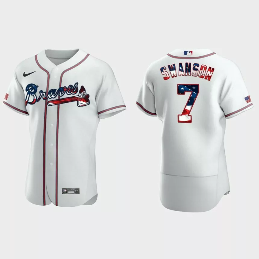 Atlanta Braves Dansby Swanson 2020 Stars & Stripes 4th of July Jersey – White