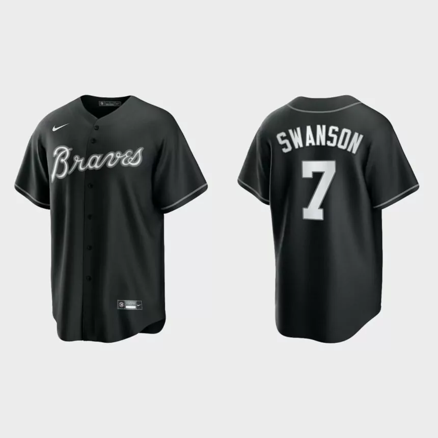 Atlanta Braves Dansby Swanson 2021 All Black Fashion Replica Jersey – Black White