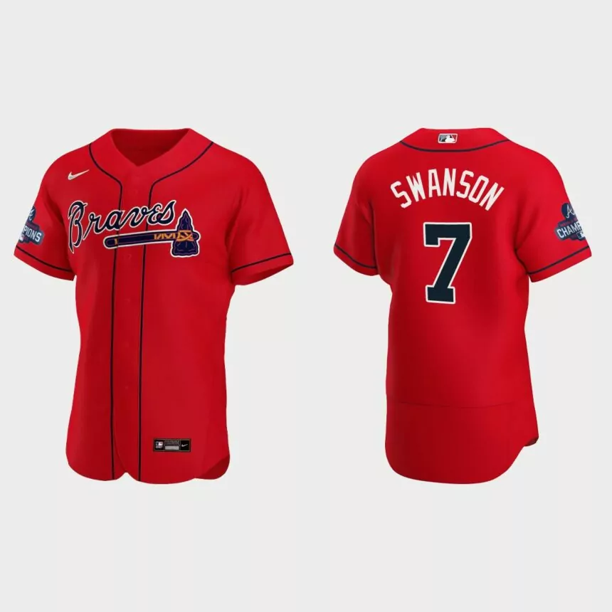 Atlanta Braves Dansby Swanson 2021 World Series Champions Red Authentic Jersey