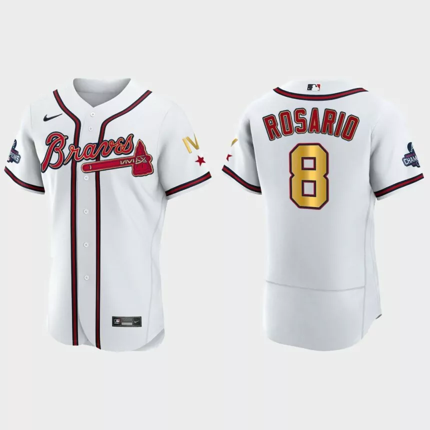 Atlanta Braves Eddie Rosario 2022 Gold Program White Braves 4-Time World Series Champions Jersey
