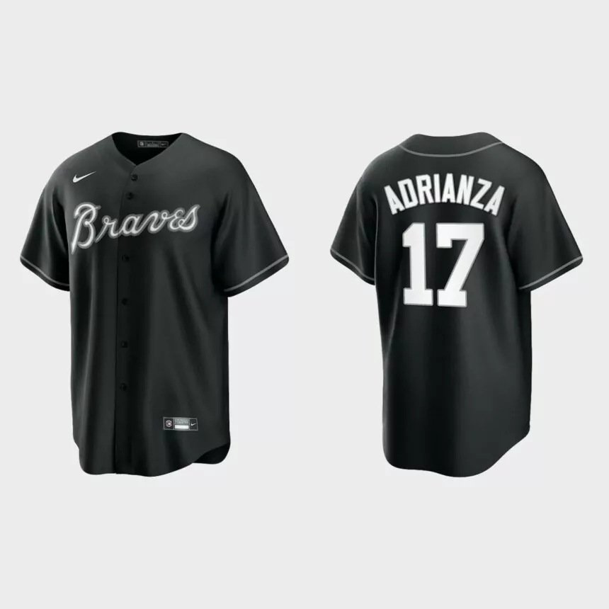 Atlanta Braves Ehire Adrianza Replica Official Jersey – Black White