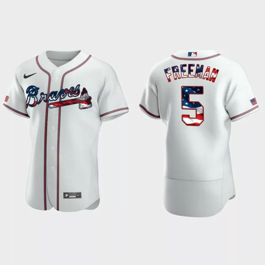 Atlanta Braves Freddie Freeman 2020 Stars & Stripes 4th of July Jersey – White