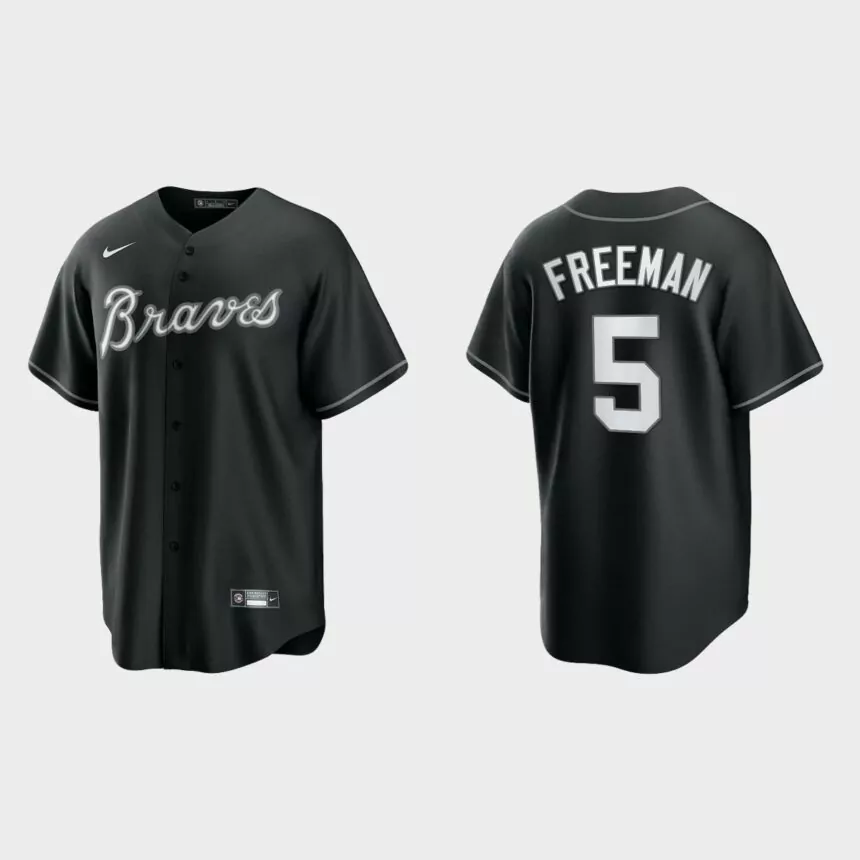 Atlanta Braves Freddie Freeman 2021 All Black Fashion Replica Jersey – Black White