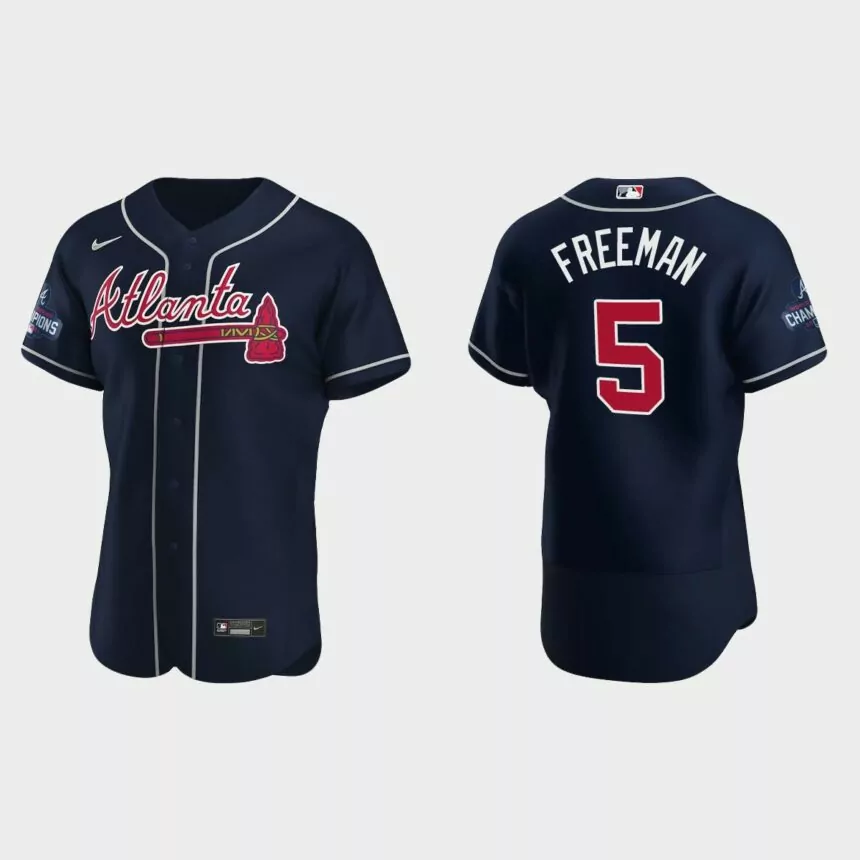 Atlanta Braves Freddie Freeman 2021 World Series Champions Navy Authentic Jersey