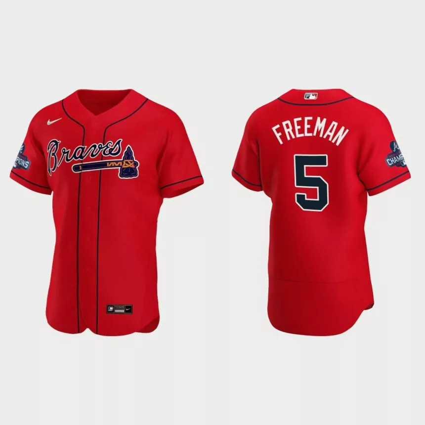 Atlanta Braves Freddie Freeman 2021 World Series Champions Red Authentic Jersey