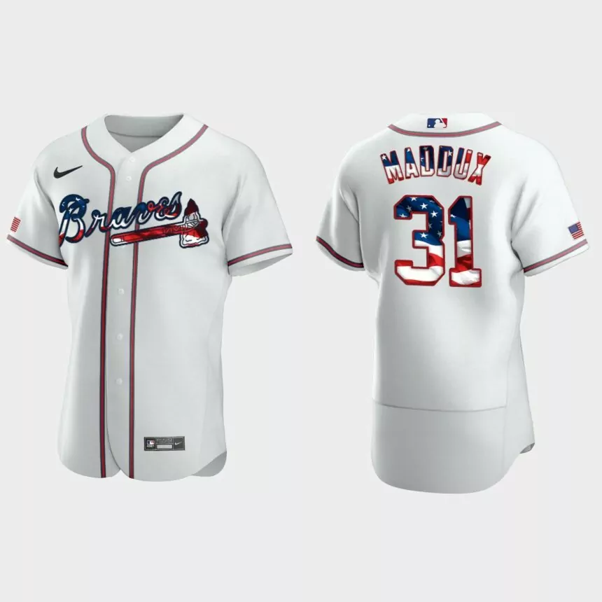 Atlanta Braves Greg Maddux 2020 Stars & Stripes 4th of July Jersey – White