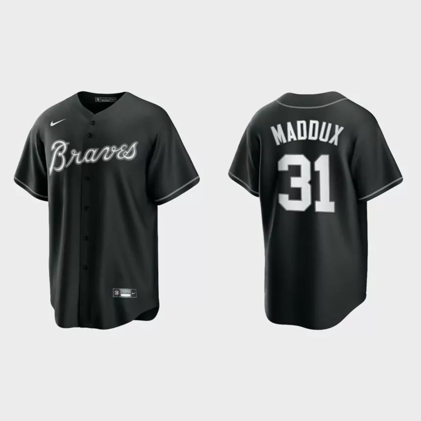 Atlanta Braves Greg Maddux 2021 All Black Fashion Replica Jersey – Black White
