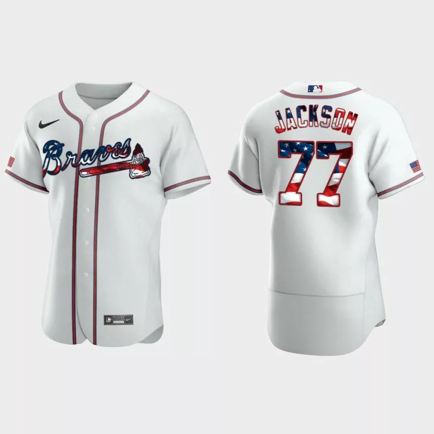 Atlanta Braves Luke Jackson 2020 Stars & Stripes 4th of July Jersey – White