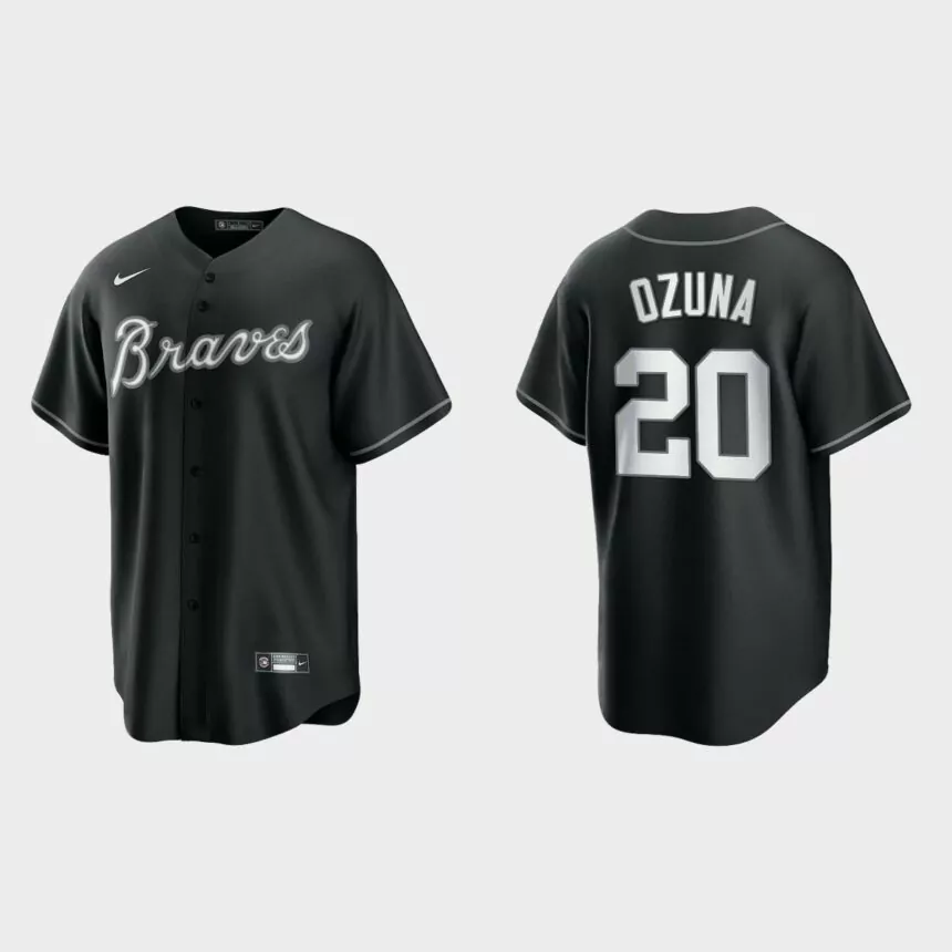 Atlanta Braves Marcell Ozuna 2021 All Black Fashion Replica Jersey – Black White