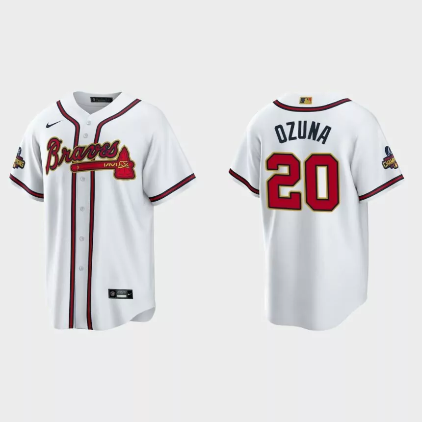 Atlanta Braves Marcell Ozuna 2022 Gold Program White Replica Jersey