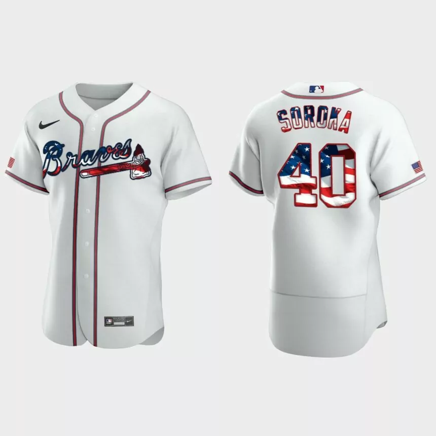 Atlanta Braves Mike Soroka 2020 Stars & Stripes 4th of July Jersey – White