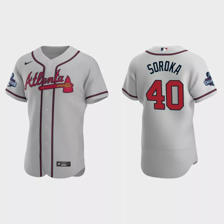 Atlanta Braves Mike Soroka 2021 World Series Champions Gray Authentic Jersey