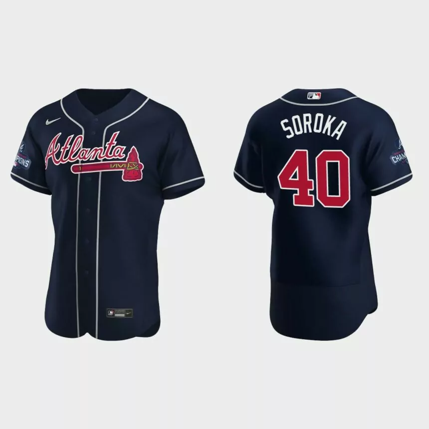 Atlanta Braves Mike Soroka 2021 World Series Champions Navy Authentic Jersey