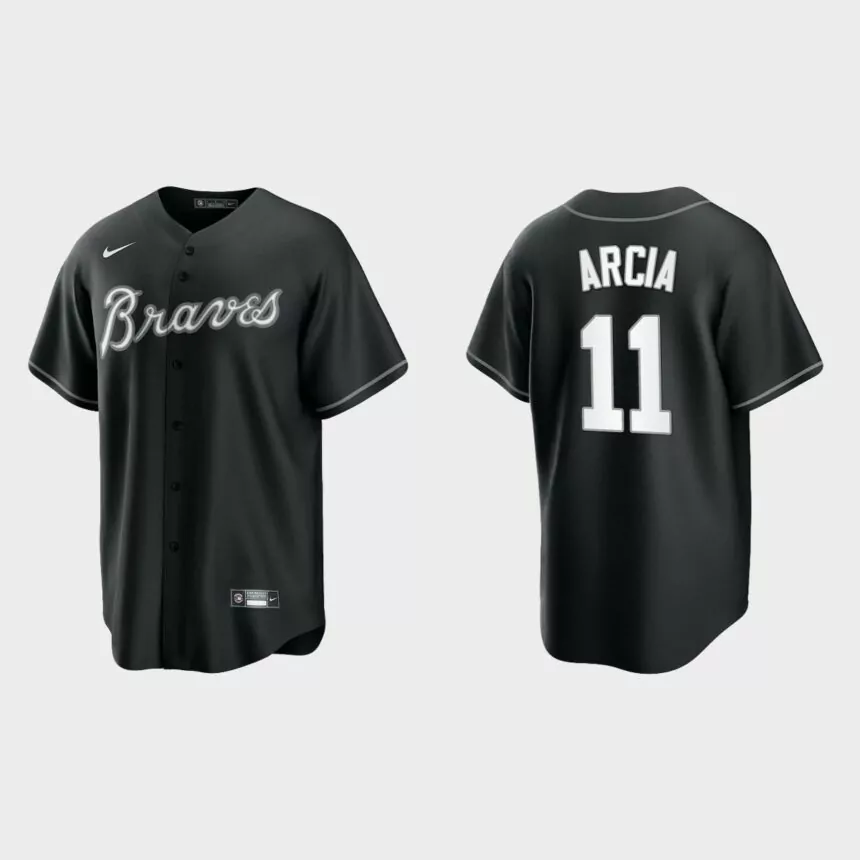Atlanta Braves Orlando Arcia Replica Official Jersey – Black White