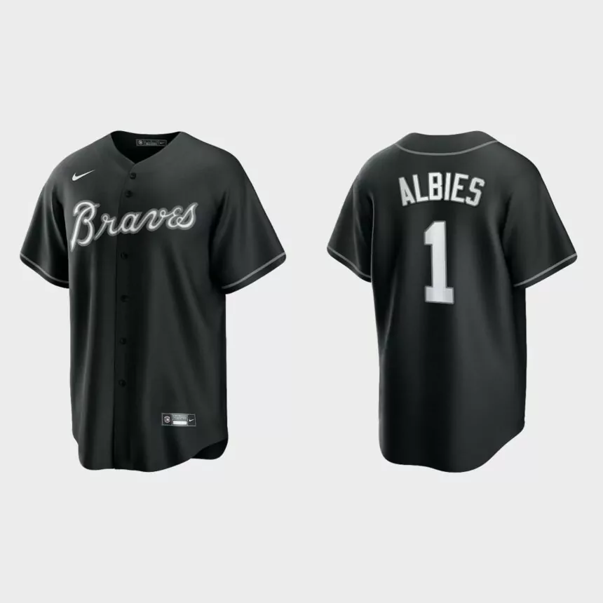 Atlanta Braves Ozzie Albies 2021 All Black Fashion Replica Jersey – Black White