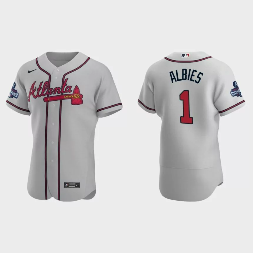 Atlanta Braves Ozzie Albies 2021 World Series Champions Gray Authentic Jersey