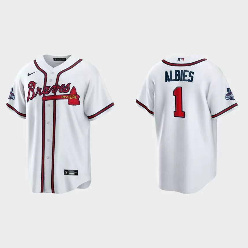 Atlanta Braves Ozzie Albies 2021 World Series Champions Replica Jersey – White