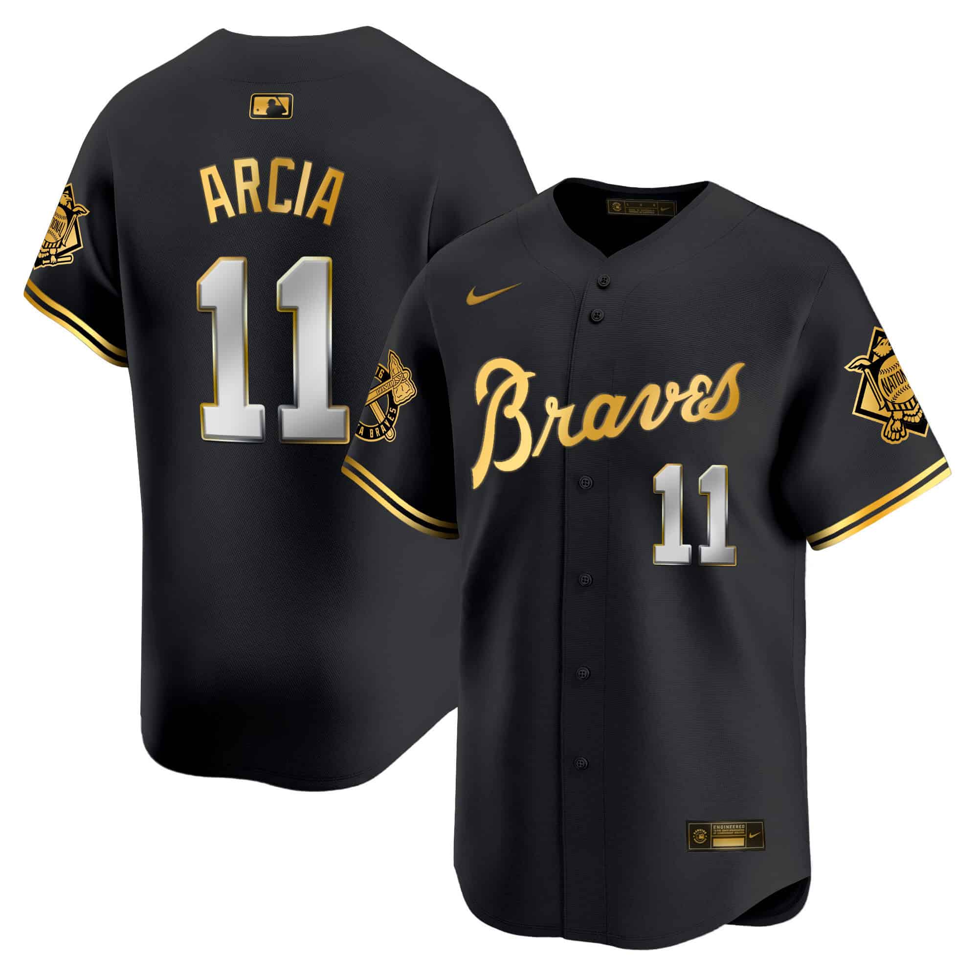 Atlanta Braves Peaches n’ Cream Vapor Premier Limited baseball  Jersey – All Stitched  Black Gold #11 Orlando Arcia