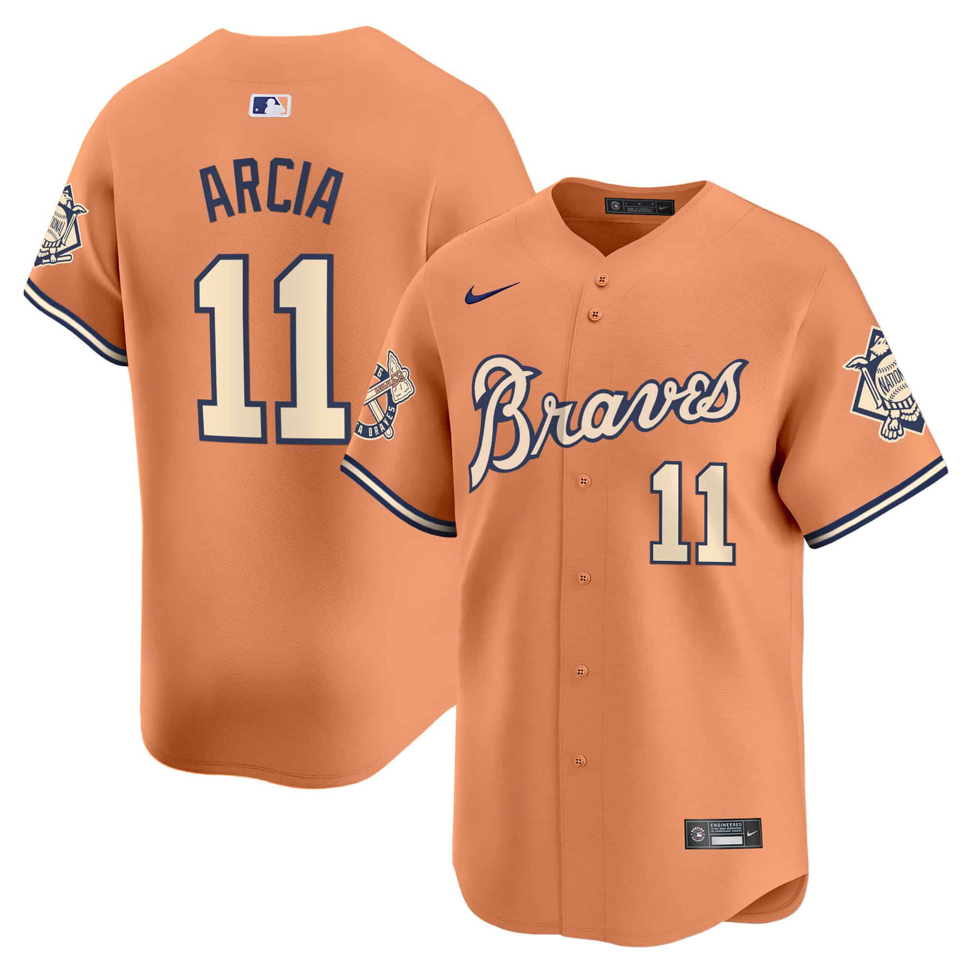 Atlanta Braves Peaches n’ Cream Vapor Premier Limited baseball Jersey – All Stitched Peaches  #11 Orlando Arcia
