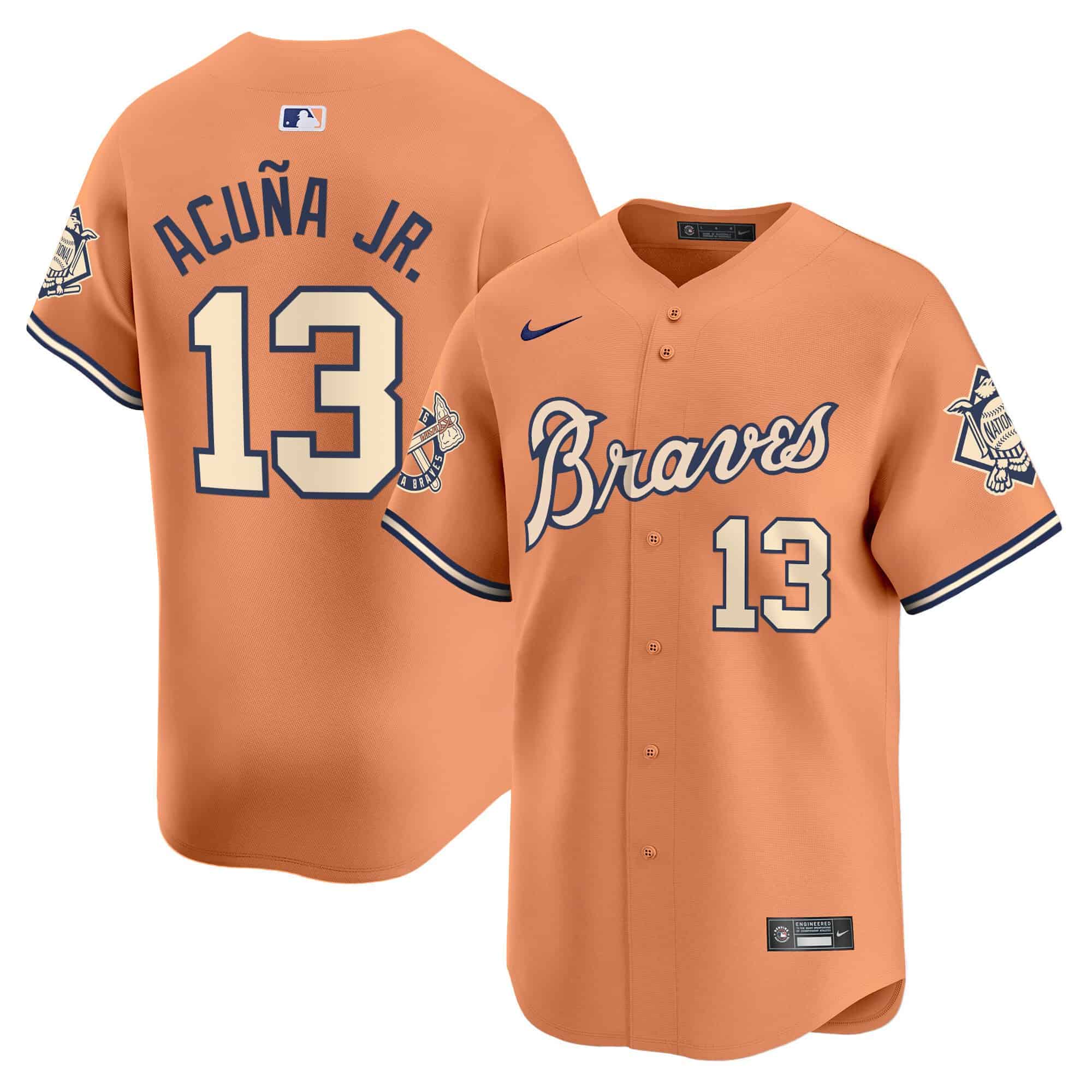 Atlanta Braves Peaches n’ Cream Vapor Premier Limited baseball Jersey – All Stitched Peaches  #13 Ronald Acuna Jr.