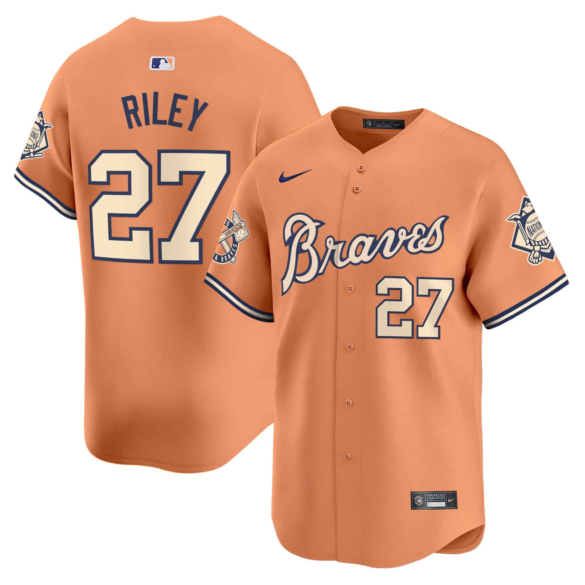 Atlanta Braves Peaches n’ Cream Vapor Premier Limited baseball Jersey – All Stitched Peaches #27 Austin Riley