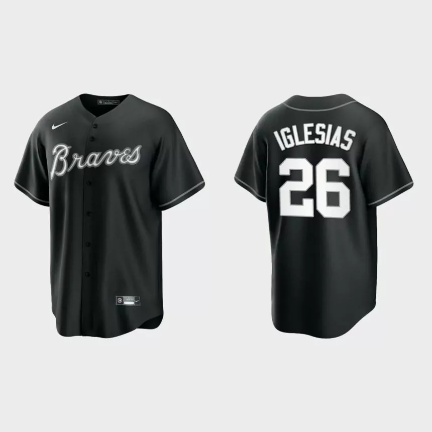 Atlanta Braves Raisel Iglesias Replica Official Jersey – Black White