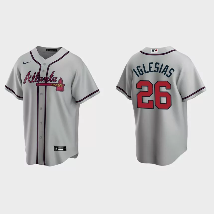 Atlanta Braves Raisel Iglesias Replica Road Jersey – Gray