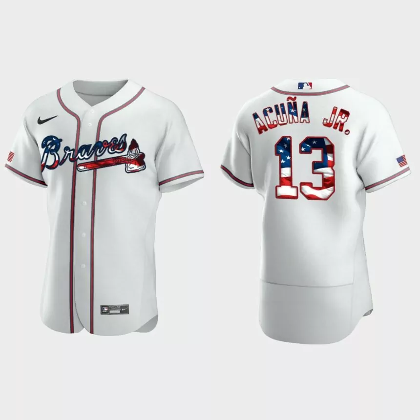 Atlanta Braves Ronald Acuna Jr. 2020 Stars & Stripes 4th of July Jersey – White