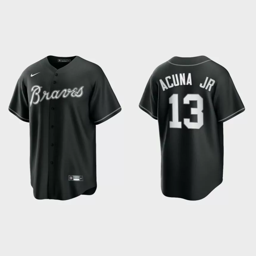 Atlanta Braves Ronald Acuna Jr. 2021 All Black Fashion Replica Jersey – Black White