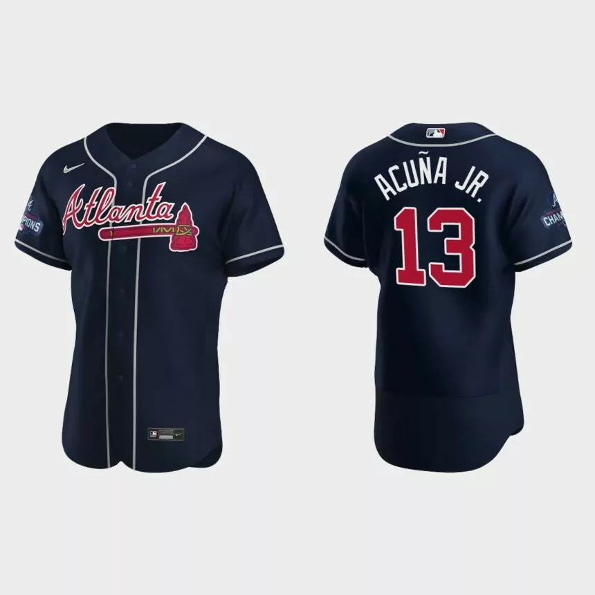 Atlanta Braves Ronald Acuna Jr. 2021 World Series Champions Navy Authentic Jersey