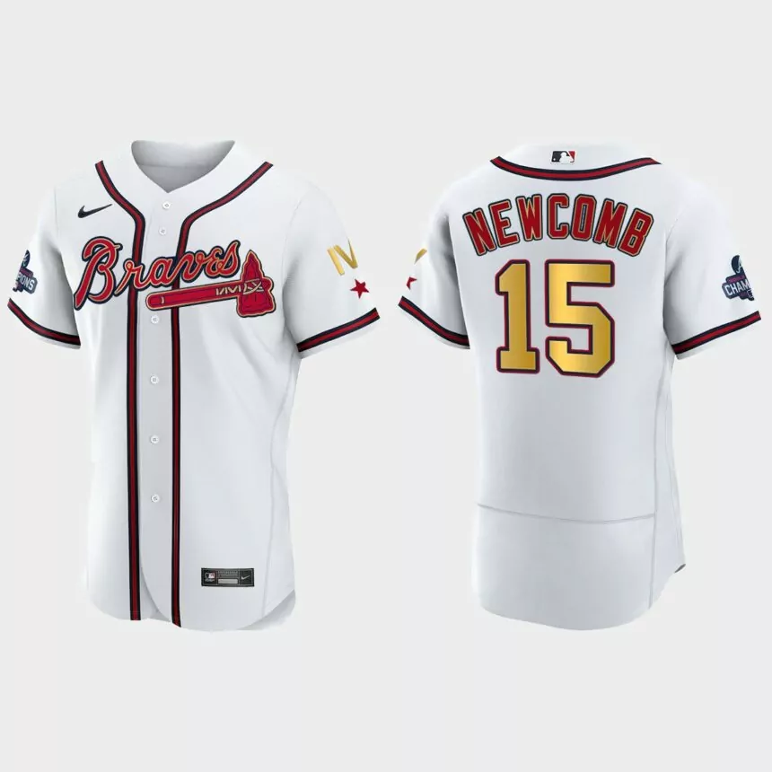 Atlanta Braves Sean Newcomb 2022 Gold Program White Braves 4-Time World Series Champions Jersey