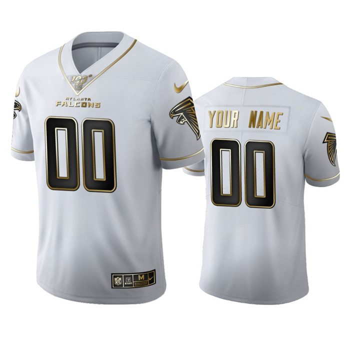 Atlanta Falcons Custom Men's Nike White Golden Edition Vapor Limited NFL 100 Jersey