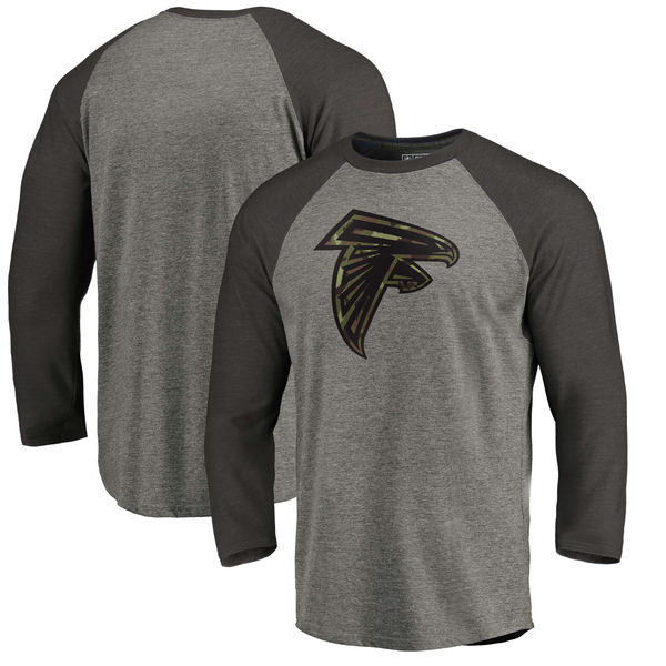 Atlanta Falcons NFL Pro Line By Fanatics Branded Black Gray Tri Blend 34-Sleeve T-Shirt
