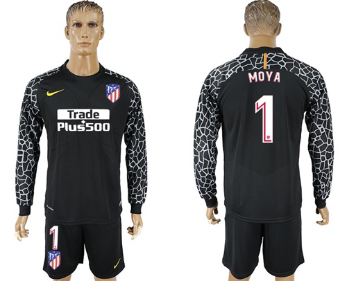 Atletico Madrid #1 Moya Black Goalkeeper Long Sleeves Soccer Club Jersey