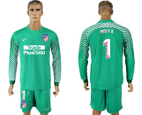 Atletico Madrid #1 Moya Green Goalkeeper Long Sleeves Soccer Club Jersey