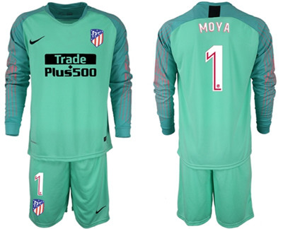 Atletico Madrid #1 Moya Green Goalkeeper Long Sleeves Soccer Club Jersey