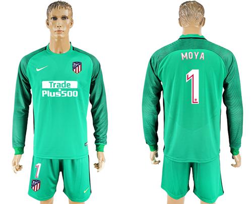 Atletico Madrid #1 Moya Green Goalkeeper Long Sleeves Soccer Club Jersey