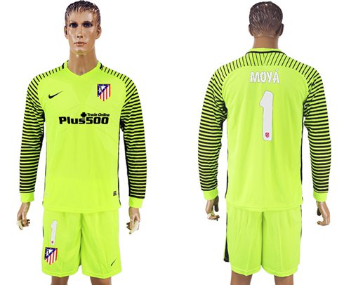 Atletico Madrid #1 Moya Green Goalkeeper Long Sleeves Soccer Club Jersey