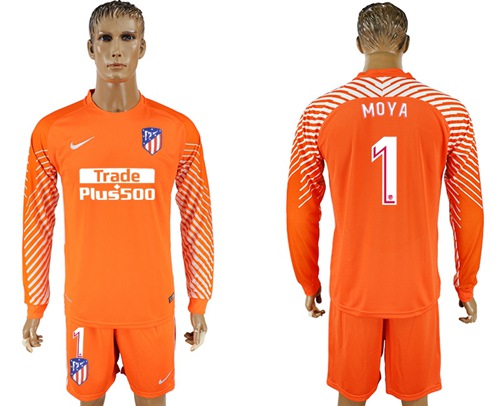 Atletico Madrid #1 Moya Orange Goalkeeper Long Sleeves Soccer Club Jersey