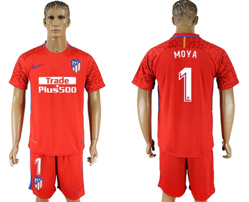 Atletico Madrid #1 Moya Red Goalkeeper Soccer Club Jersey