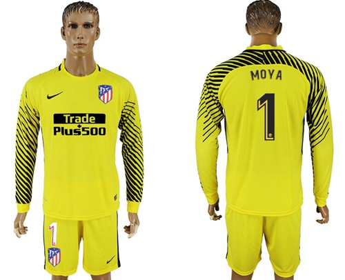 Atletico Madrid #1 Moya Yellow Goalkeeper Long Sleeves Soccer Club Jersey